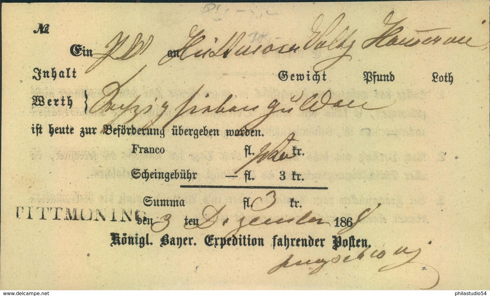 1868, Fahrpostschein Für Ein Paket Ab TITTMONING - Cartas & Documentos