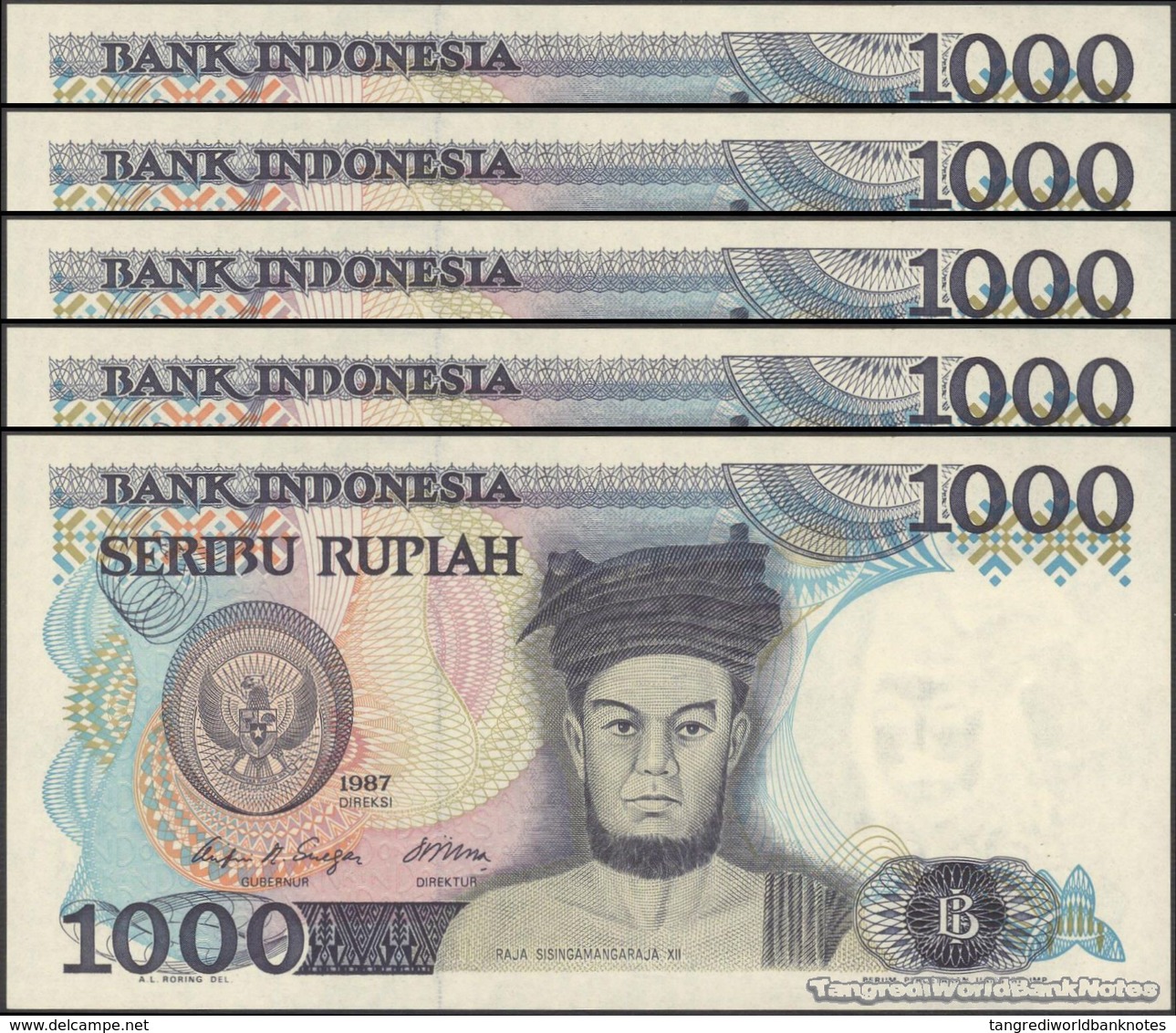 TWN - INDONESIA 124a - 1000 1.000 Rupiah 1987 DEALERS LOT X 5 - Replacement XTC﻿ UNC - Indonesia