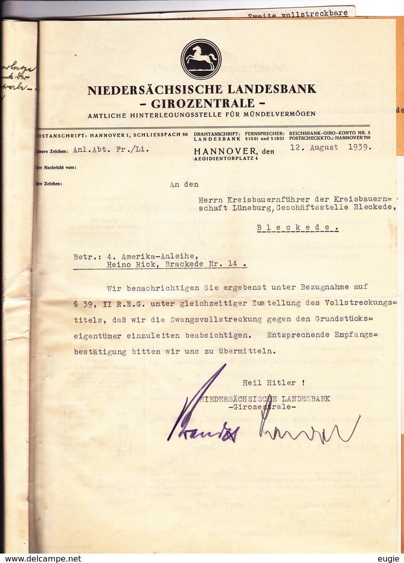 Goldmark Hypotheken Schuldurkunde 1939/ F. Meyer Obergerichtsvolizieher Dannenberg - Historische Documenten