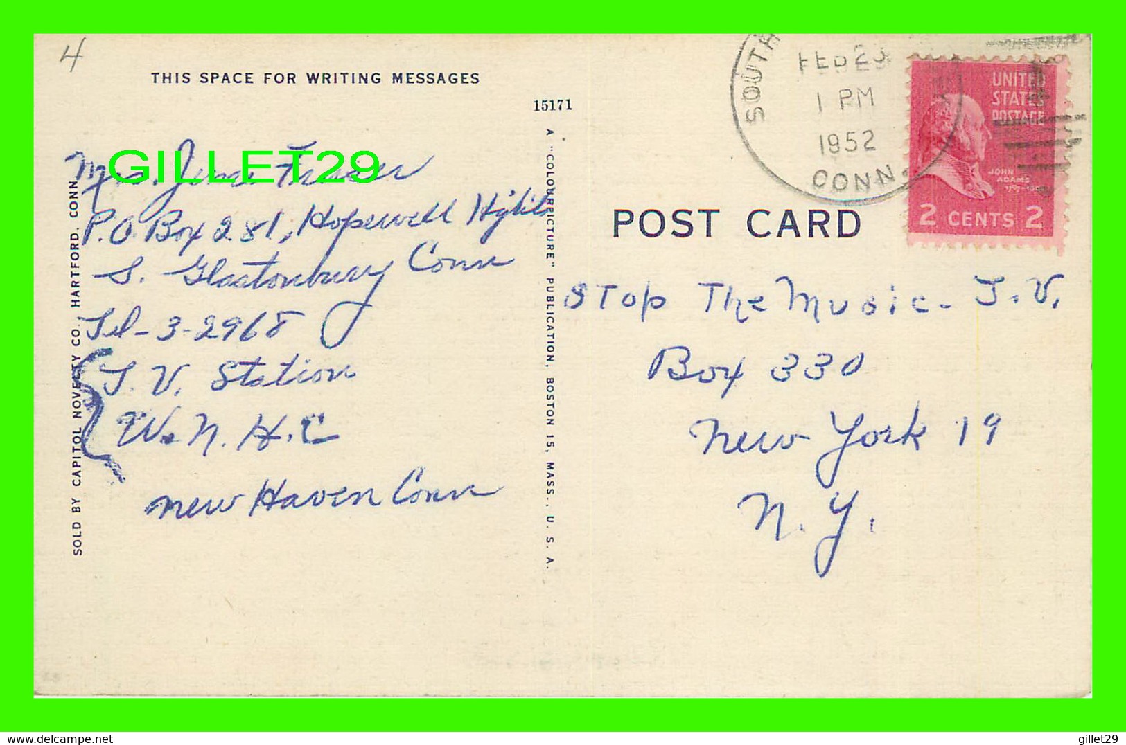 HARTFORD, CT - STATE ARMORY - CAPITOL NOVELTY CO - TRAVEL IN 1952 - - Hartford