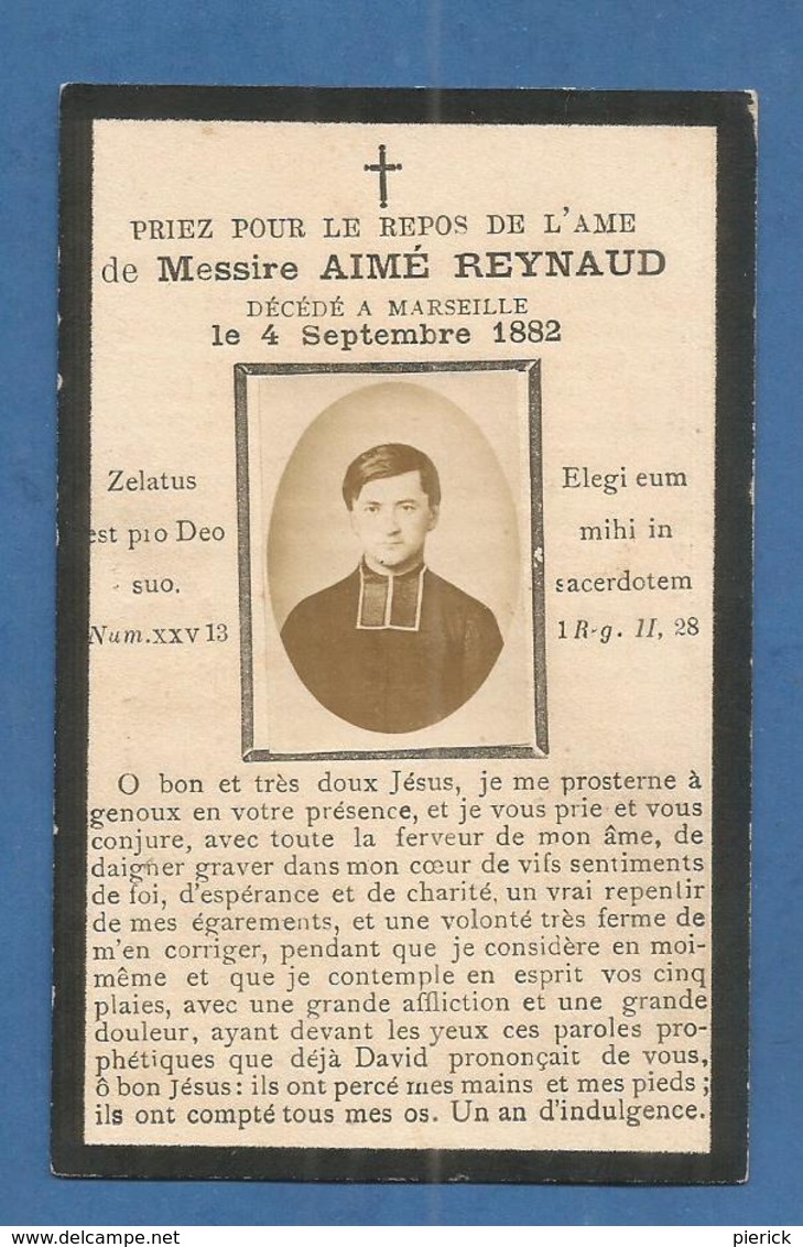 IMAGE GENEALOGIE FAIRE PART AVIS DECES RELIGIEUX MESSIRE REYNAUD MARSEILLE  1882 - Décès