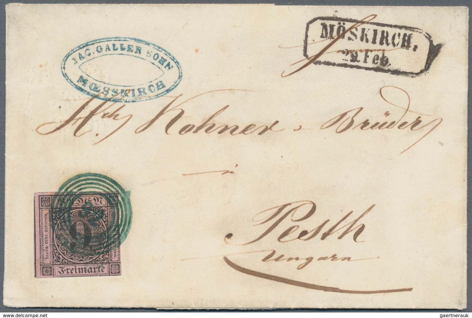 Baden - Marken Und Briefe: 1851, Ziffern 9 Kr. Auf Rötlichkarmin Auf Faltumschlag Mit GRÜNEM Nr.-St. - Altri & Non Classificati