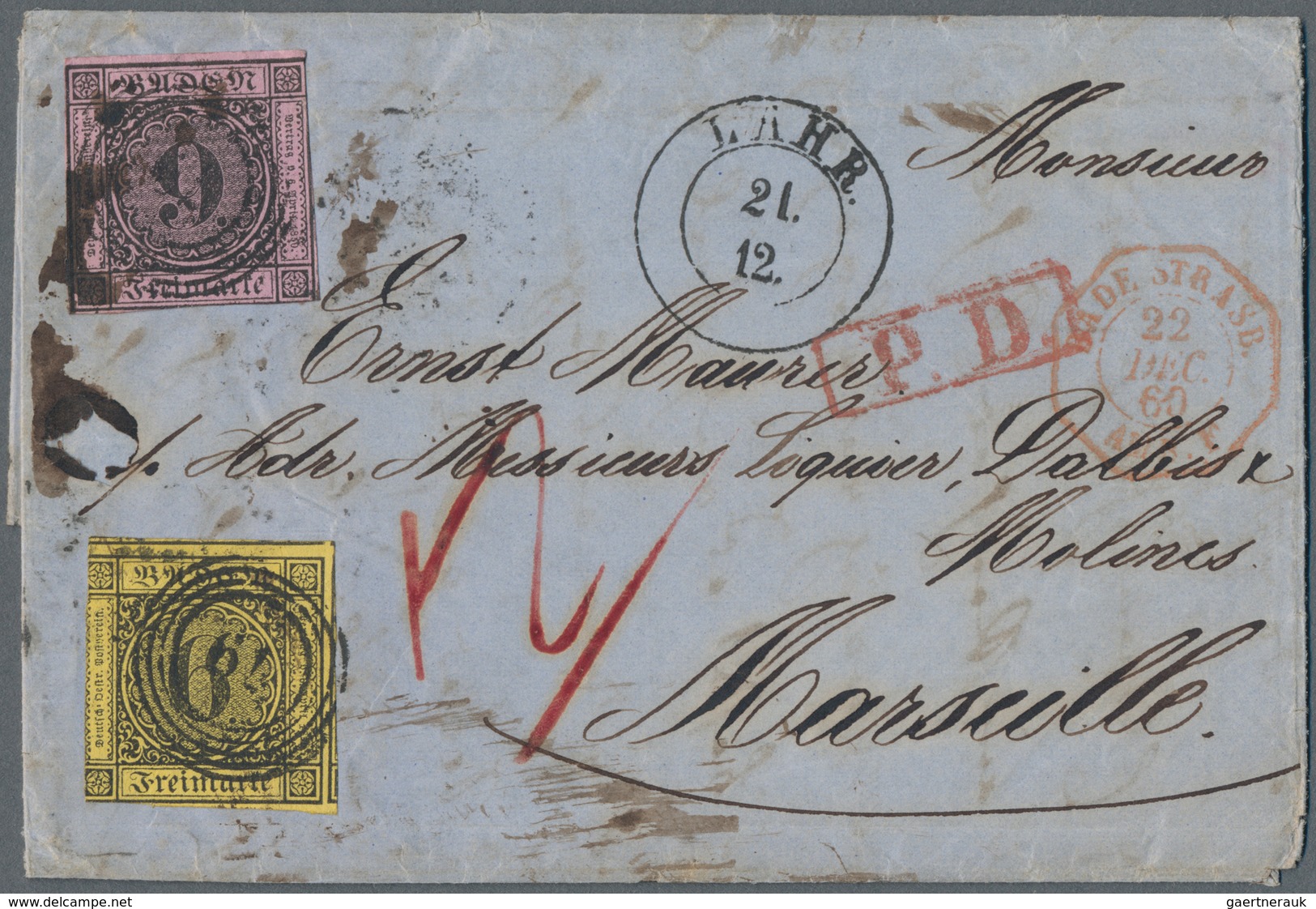 Baden - Marken Und Briefe: 1851/57, Ziffern 9 Kr. Auf Lilarosa Und 6 Kr. Auf Gelb Auf Brief Von Lahr - Other & Unclassified