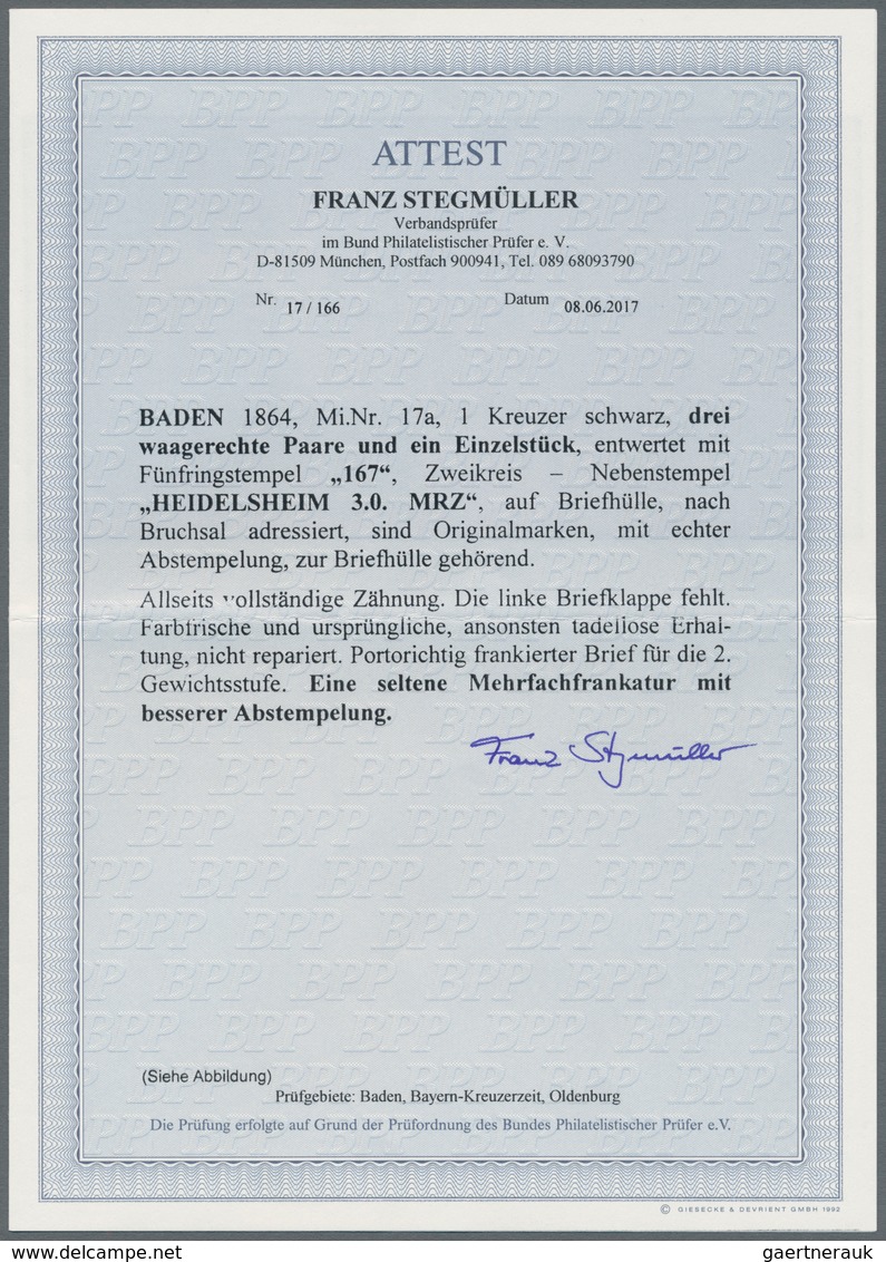 Baden - Marken Und Briefe: 1864, 1 Kr. Schwarz, DREI WAAGERECHTE PAARE Und Ein Einzelstück, Als Port - Sonstige & Ohne Zuordnung