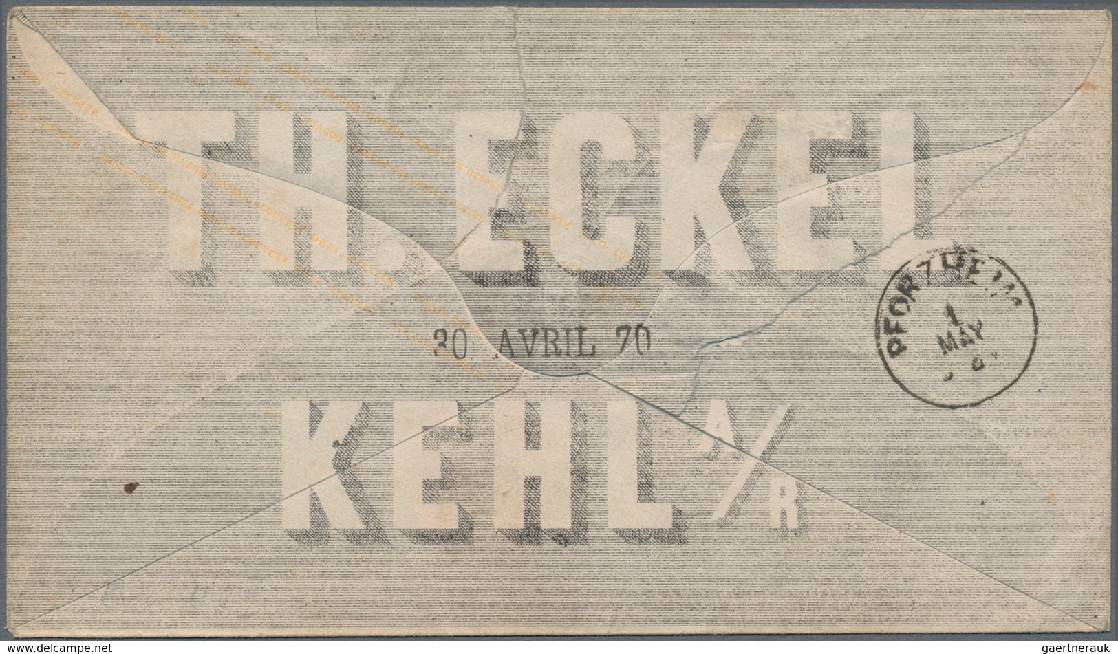 Baden - Ganzsachen: 1870, "TH.ECKEL KEHL A/R" Und "30.AVRIL 70" Rückseitiger Firmen-Zudruck Auf Prac - Other & Unclassified