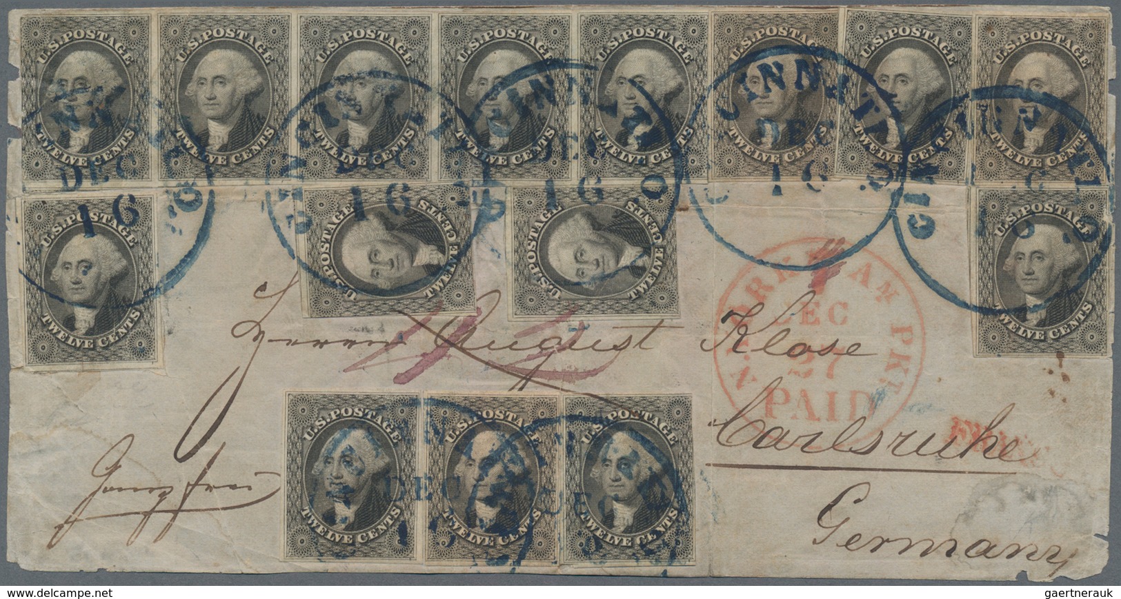 Baden - Besonderheiten: 1851 'Washington' 12 C. Schwarz, 15 MARKEN INKLUSIVE WAAGERECHTEM 5er-STREIF - Sonstige & Ohne Zuordnung