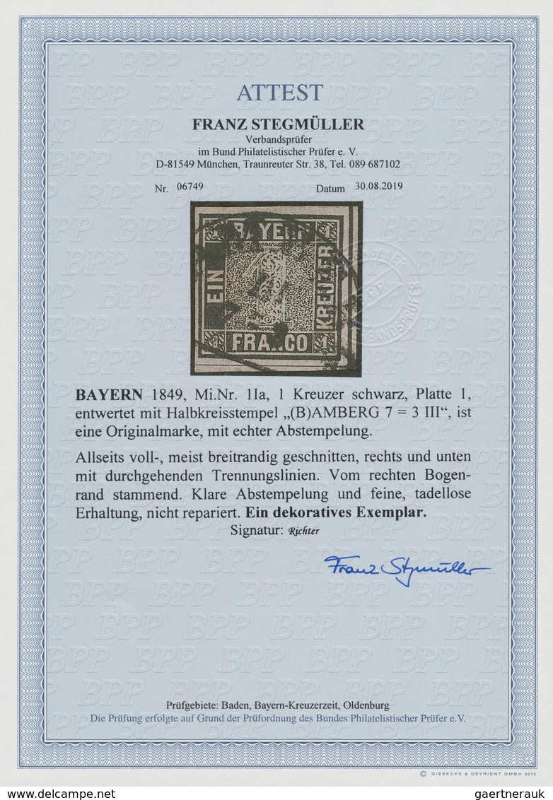 Bayern - Marken Und Briefe: 1849, 1 Kreuzer Schwarz, Platte 1, Entwertet Mit Halbkreisstempel "(B)AM - Altri & Non Classificati