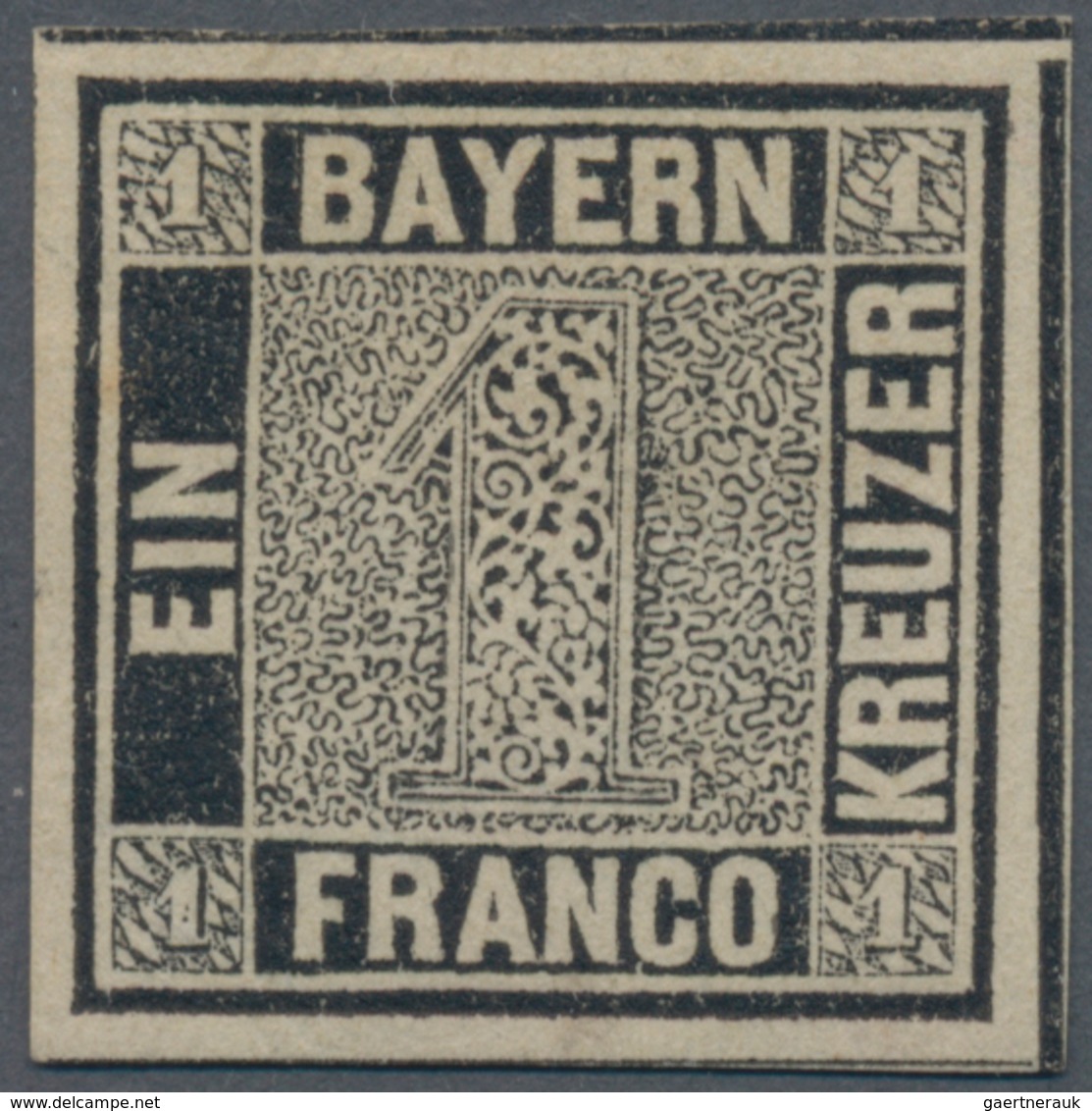 Bayern - Marken Und Briefe: 1849, 1 Kreuzer In Seltener B-Farbe Tiefschwarz, Platte 1 Ungebraucht Mi - Other & Unclassified