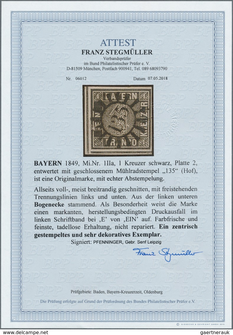 Bayern - Marken Und Briefe: 1849, 1 Kreuzer Schwarz, Platte 2, Farbfrisches Exemplar In Tadelloser E - Otros & Sin Clasificación
