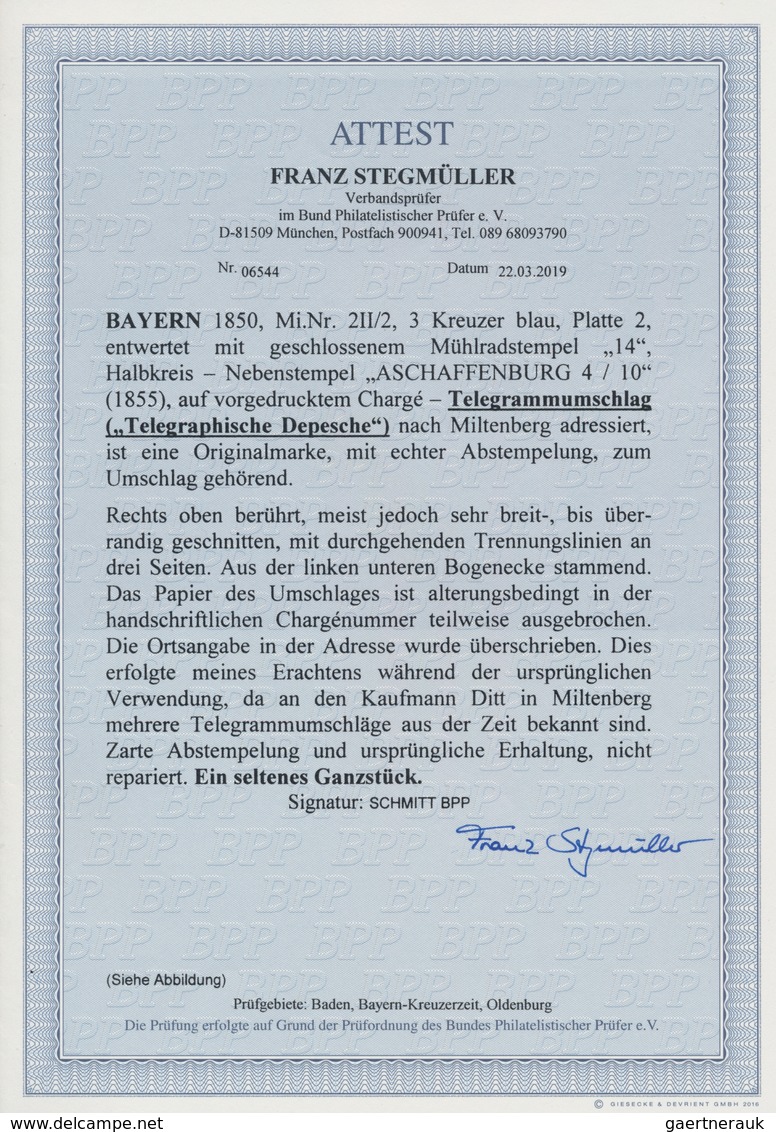 Bayern - Marken Und Briefe: 1850, 3 Kreuzer Blau, Platte II, Entwertet Mit Mühlradstempel "14" Als E - Andere & Zonder Classificatie