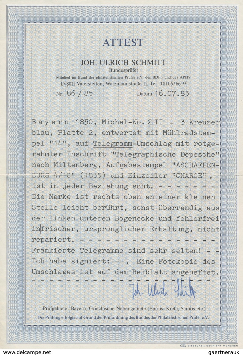 Bayern - Marken Und Briefe: 1850, 3 Kreuzer Blau, Platte II, Entwertet Mit Mühlradstempel "14" Als E - Other & Unclassified