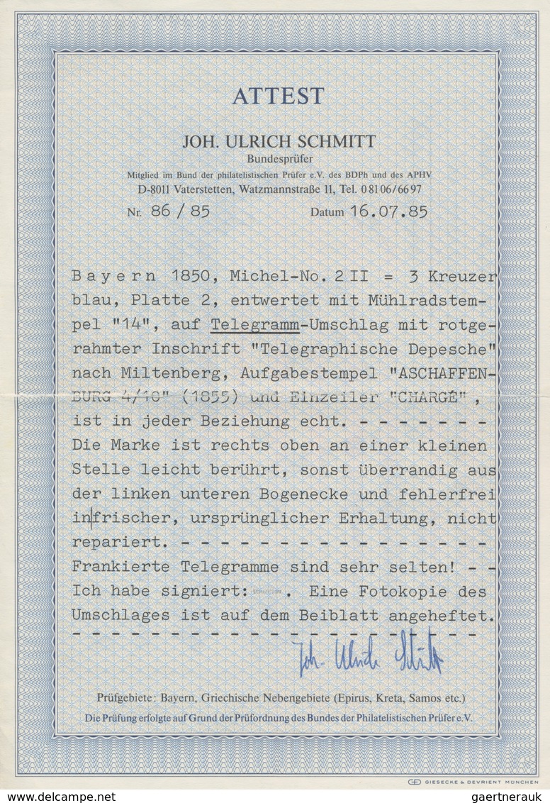 Bayern - Marken Und Briefe: 1850, 3 Kreuzer Blau, Platte II, Entwertet Mit Mühlradstempel "14" Als E - Andere & Zonder Classificatie