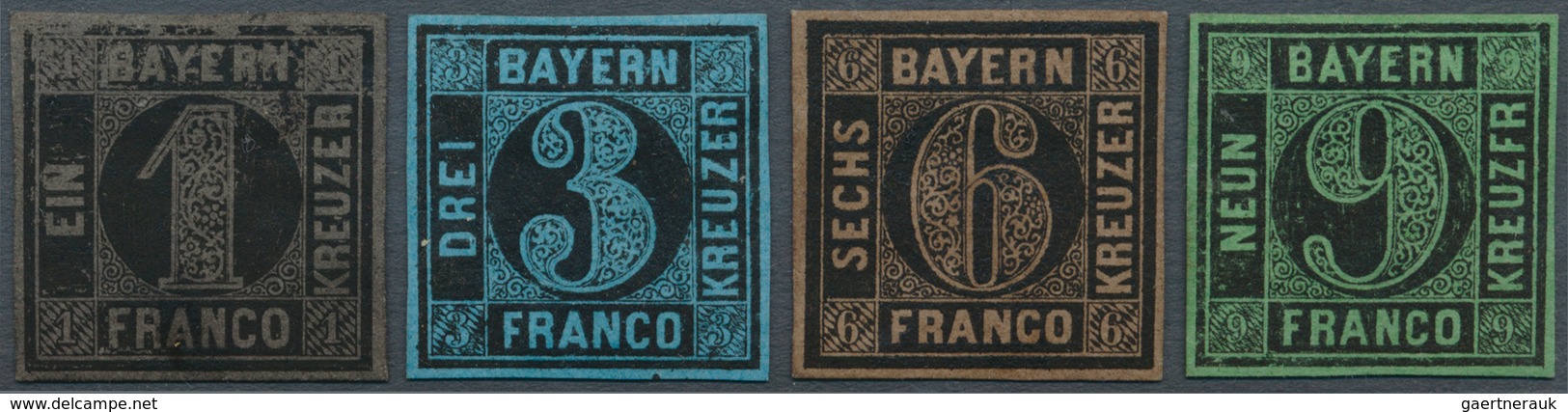 Bayern - Marken Und Briefe: 1850, SCHWARZDRUCKE 1 Kr. A. Rosa, 3 Kr. A. Blau, 6 Kr. A. Braun Und 9 K - Andere & Zonder Classificatie