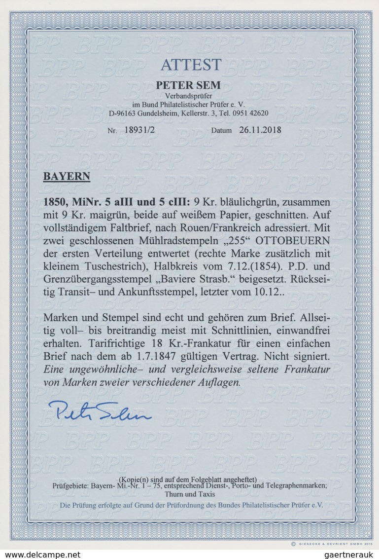 Bayern - Marken Und Briefe: 1850, 9 Kr BLÄULICHGRÜN Zusammen Mit 9 Kr MAIGRÜN (beide Breitrandig Und - Autres & Non Classés