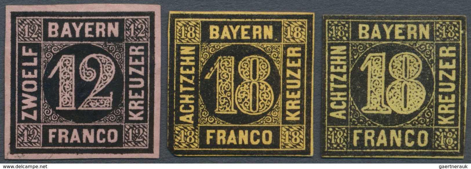 Bayern - Marken Und Briefe: 1862, SCHWARZDRUCKE 12 Kr. A. Rosa Und Zweimal 18 Kr. A. Gelb (je Helles - Other & Unclassified