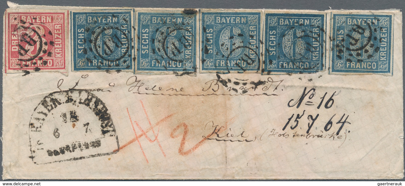 Bayern - Marken Und Briefe: 1864, 3 Kr Karminrosa Und 5 X 6 Kr Blau, Waagerecht In Reihe Geklebt, Je - Other & Unclassified