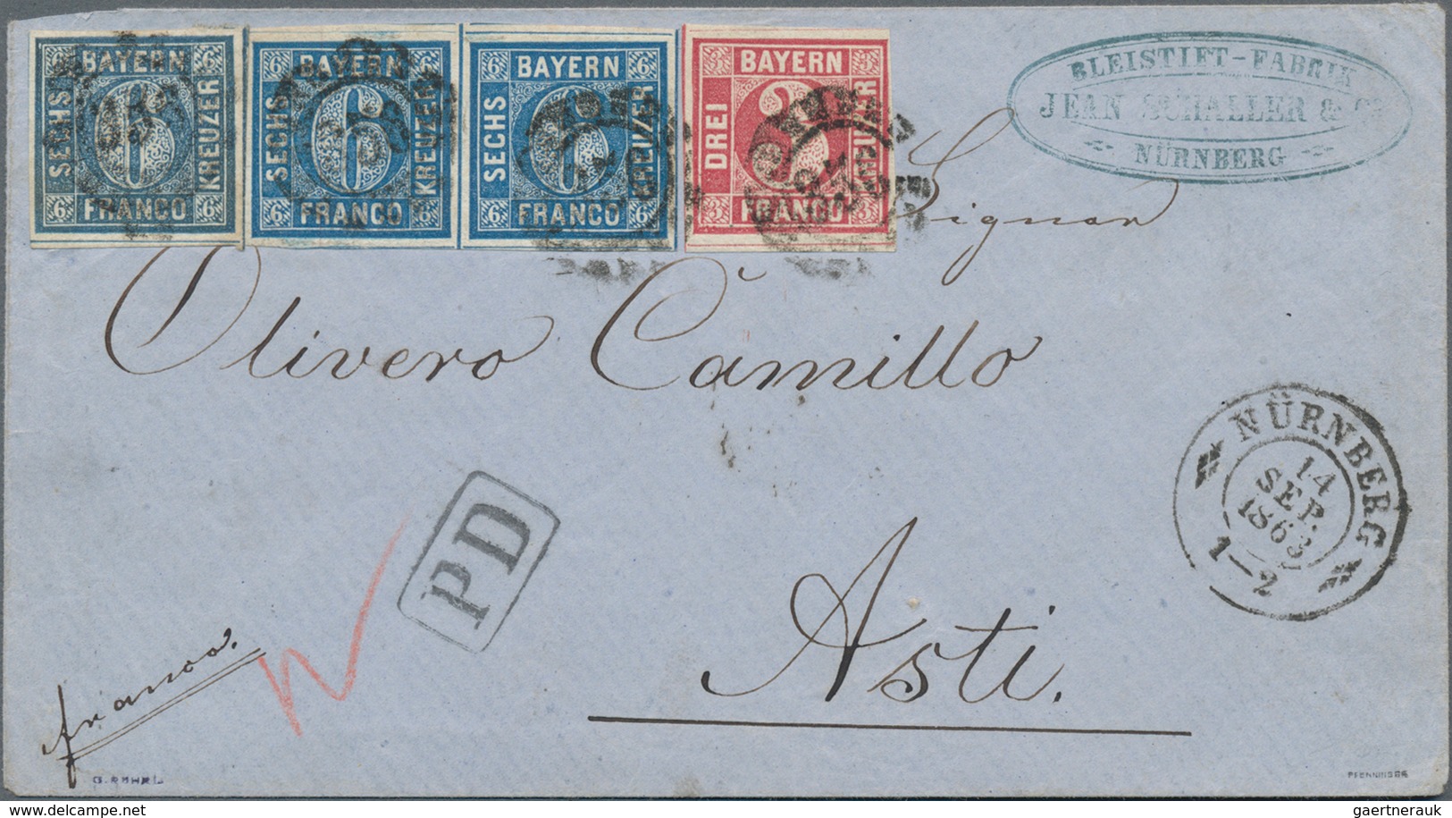 Bayern - Marken Und Briefe: 1863, BRIEF NACH ITALIEN VIA SCHWEIZ/LAGO MAGGIORE: 6 Kr. Blau Einzelwer - Andere & Zonder Classificatie