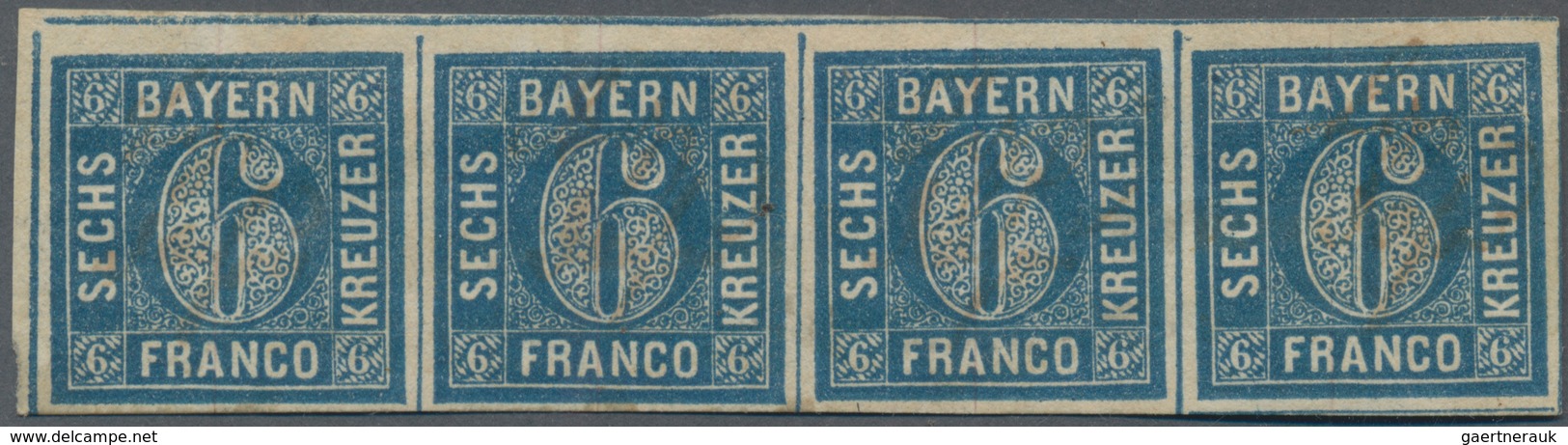 Bayern - Marken Und Briefe: 1862, Quadratausgabe 6 Kr Dunkelgrauultramarin, Waagerechter Viererstrei - Andere & Zonder Classificatie