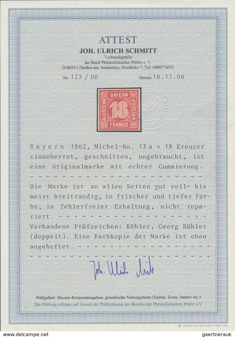 Bayern - Marken Und Briefe: 1862, Ziffern 18 Kr. In Seltener A-Farbe Dunkelzinnoberrot Mit Originalg - Sonstige & Ohne Zuordnung