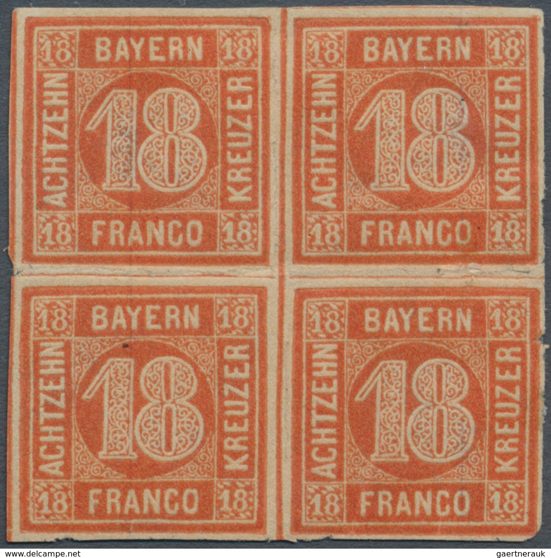 Bayern - Marken Und Briefe: 1862, 18 Kr. Orangerot Im Ungebrauchten Viererblock Mit Originalgummi Un - Sonstige & Ohne Zuordnung