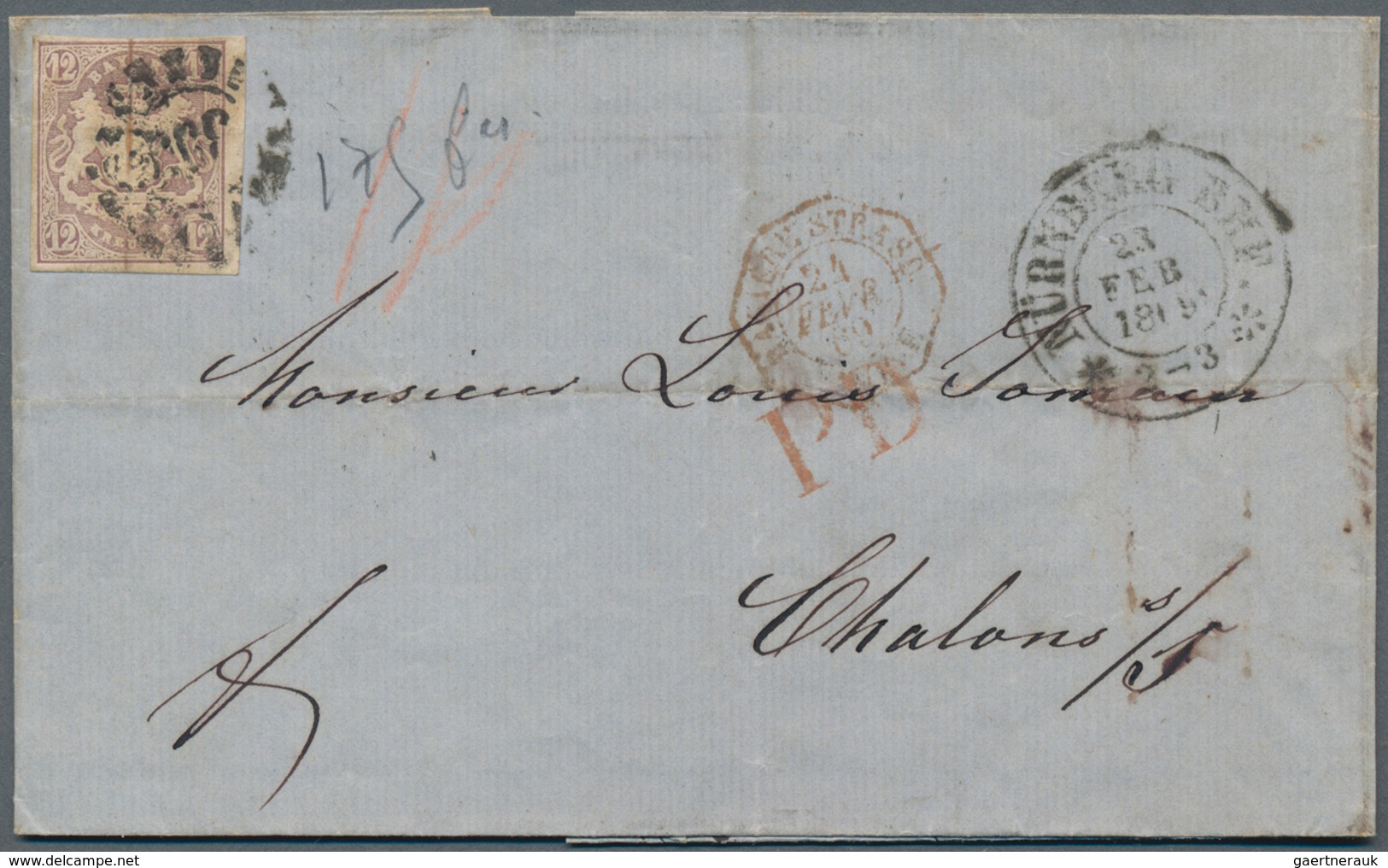 Bayern - Marken Und Briefe: 1867, 12 Kr Hellbraunviolett Wappen, Allseits Gerandet, Entwertet Mit MR - Other & Unclassified