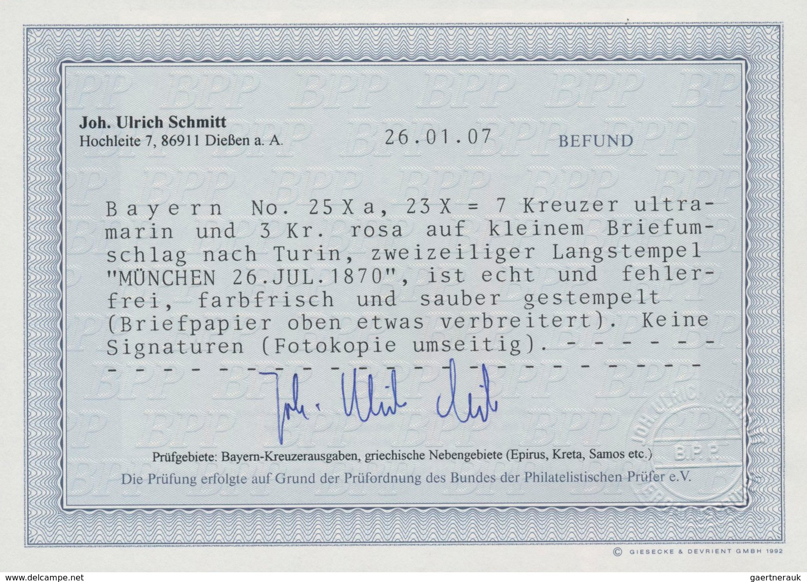 Bayern - Marken Und Briefe: 1870, Wappen 7 Kr. Blau + 3 Kr. Rosa Beide WZ X Auf Brief Von München Na - Sonstige & Ohne Zuordnung