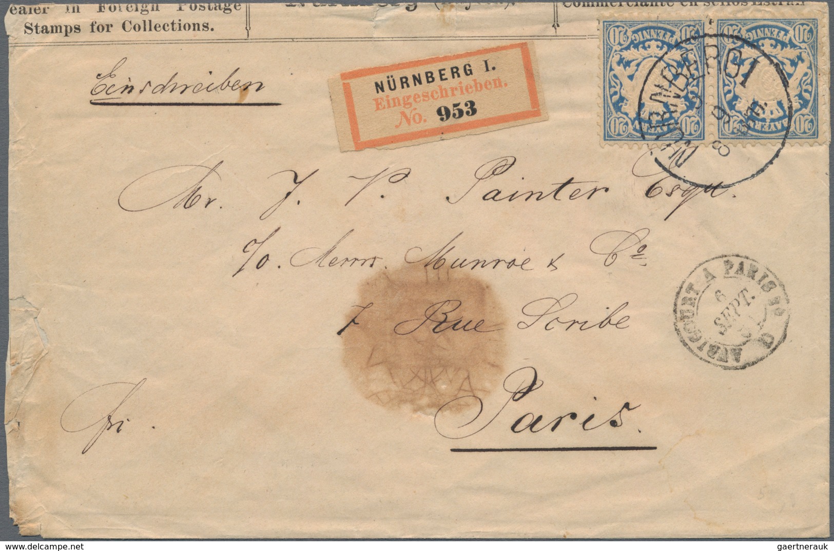 Bayern - Marken Und Briefe: 1876, 20 Pf Preußischblau, Wz.2, Waagerechtes Paar Als Portogerechte Meh - Andere & Zonder Classificatie