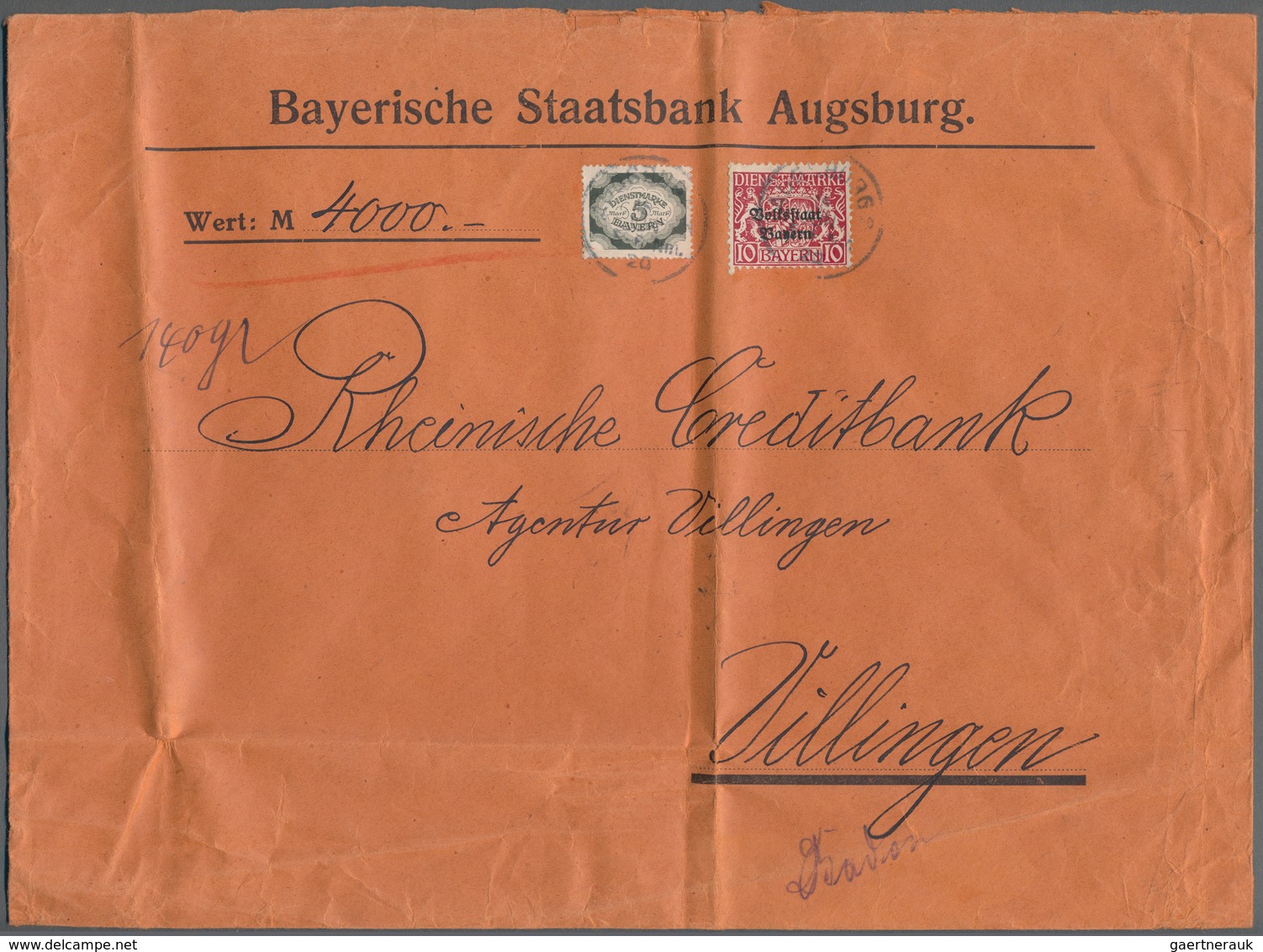 Bayern - Marken Und Briefe: Bayern Pfennigzeit  1) 1890, 2 Mark Gelborange Auf Rötlichem Papier Als - Sonstige & Ohne Zuordnung