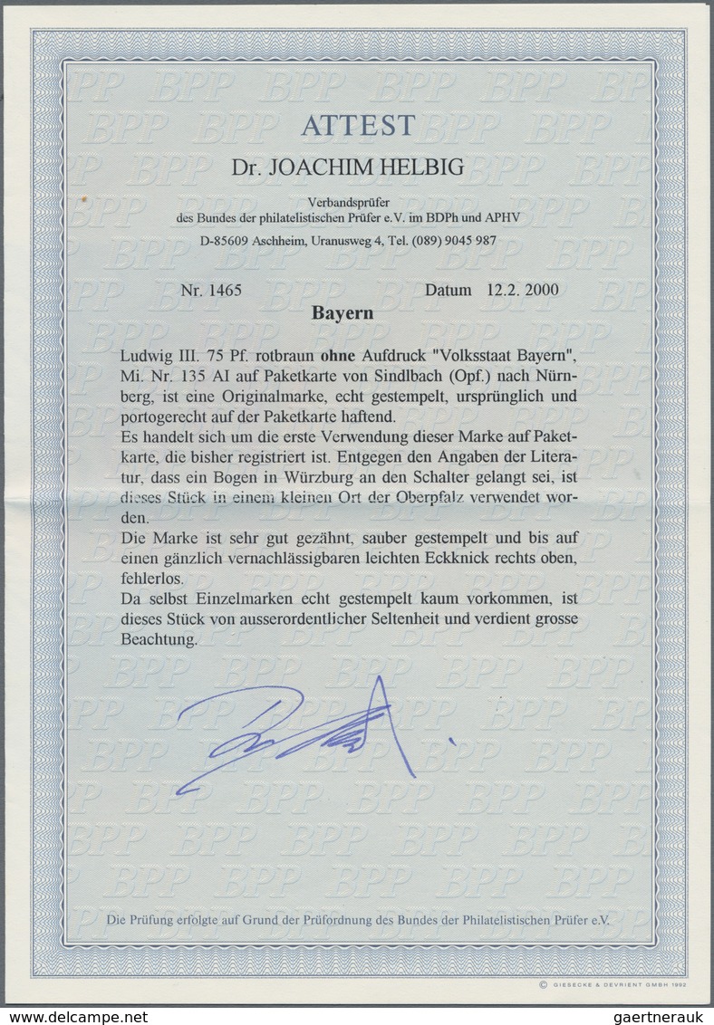 Bayern - Marken und Briefe: Bayern Pfennigzeit  1) 1890, 2 Mark gelborange auf rötlichem Papier als