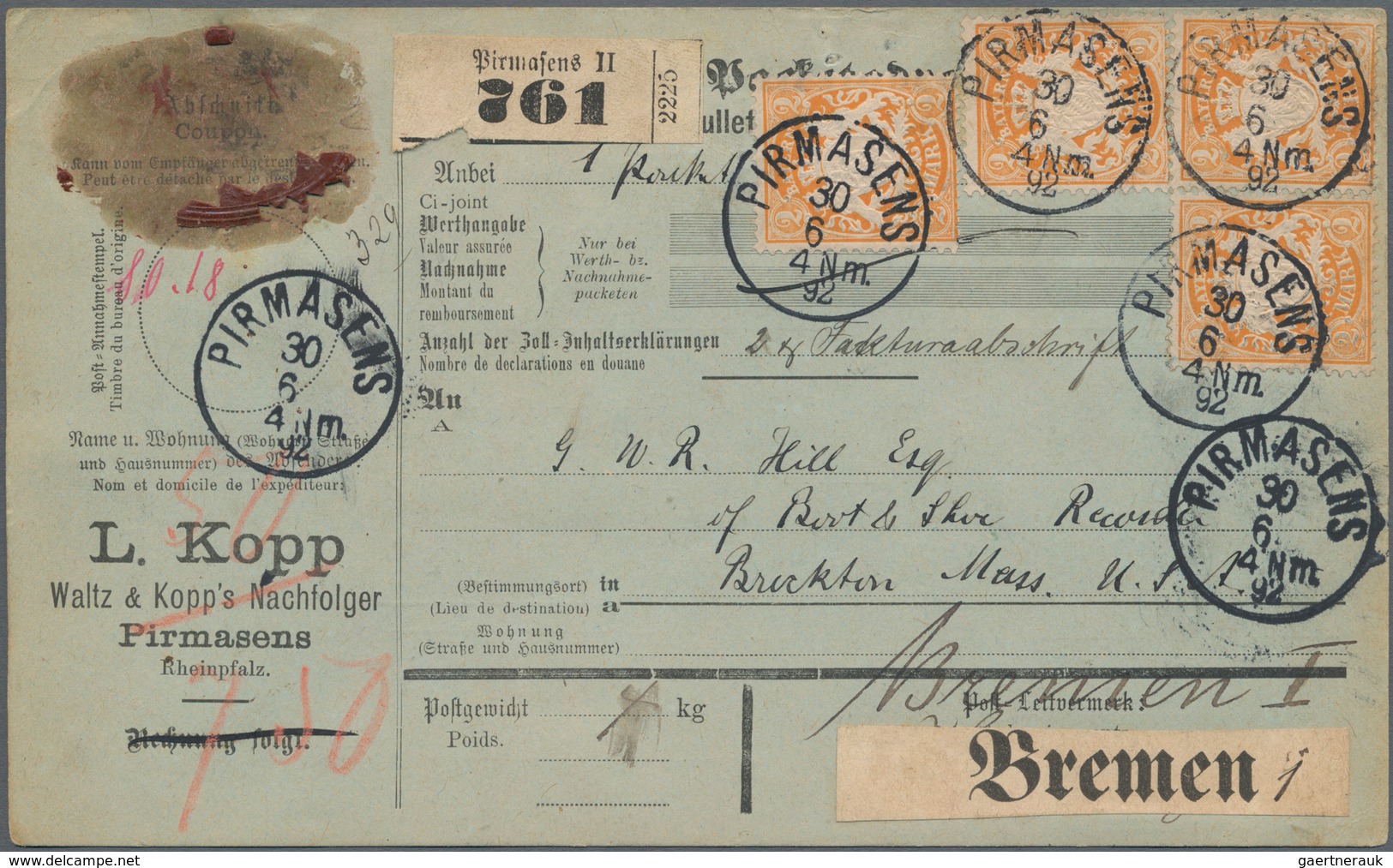 Bayern - Marken Und Briefe: 1890, 2 Mark Wappen Orange Auf Orangeweißem Papier, Vier Einzelstücke Al - Andere & Zonder Classificatie