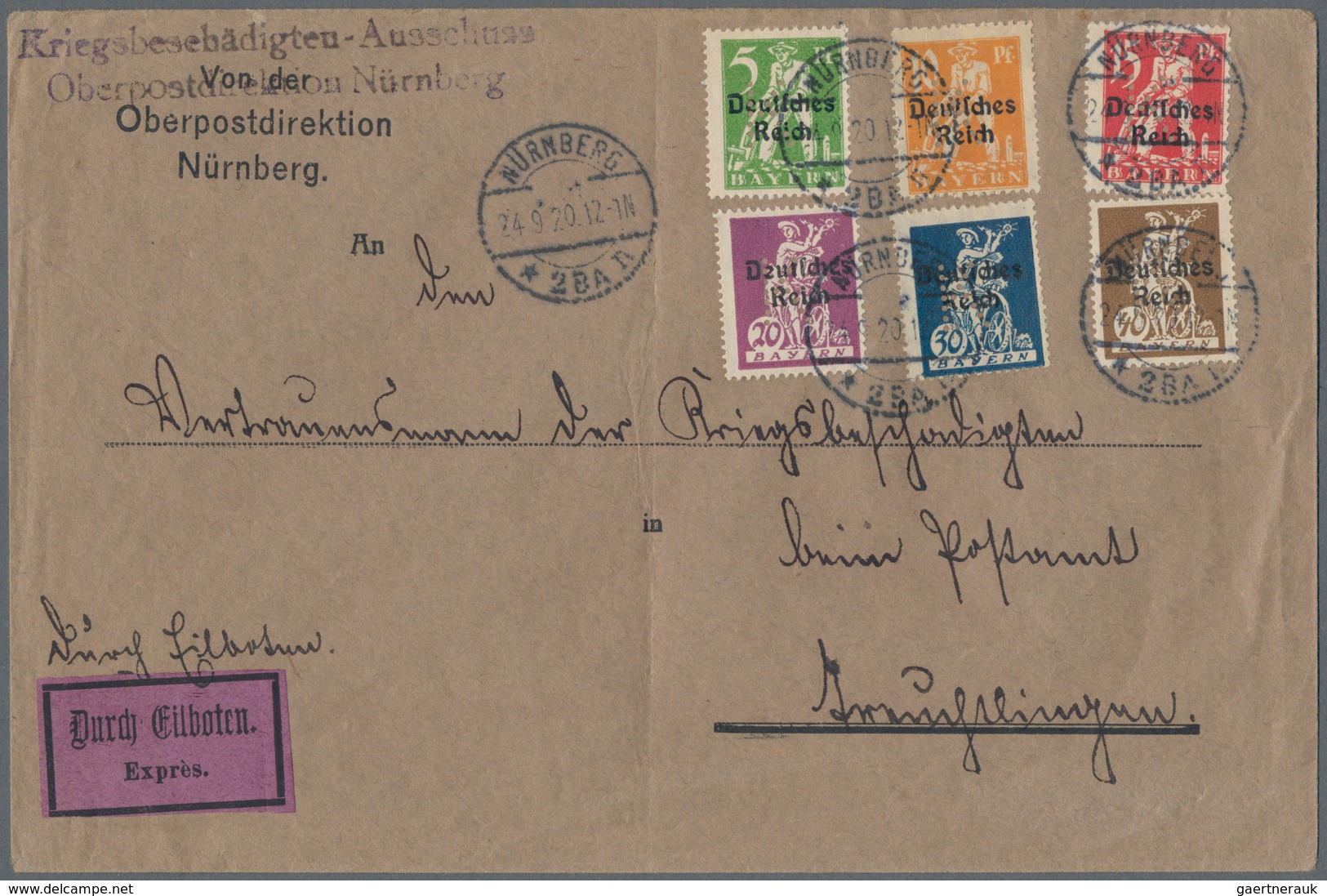 Bayern - Portofreiheitsmarken: 1920, Kriegsgeschädigten-Ausschüsse, 5 Pfg.-40 Pfg. Abschiedsausgabe - Other & Unclassified