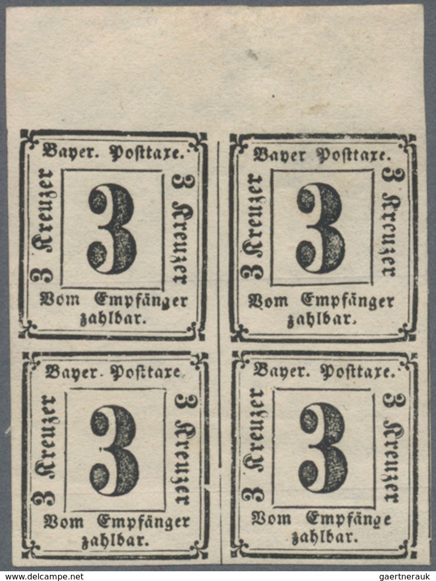 Bayern - Portomarken: 1862, 3 Kr Schwarz, Ungezähnter Viererblock Vom Oberrand, Rechte Untere Marke - Andere & Zonder Classificatie