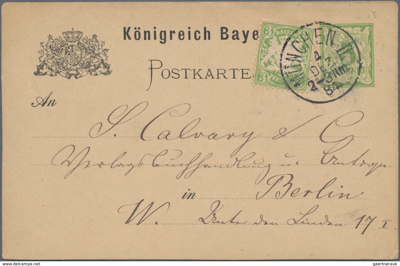 Bayern - Ganzsachen: 1883/1890, Ortskarte 3 Pfg. Grün, Drei Auffrankierte Karten Im Fern-/Auslandsve - Other & Unclassified