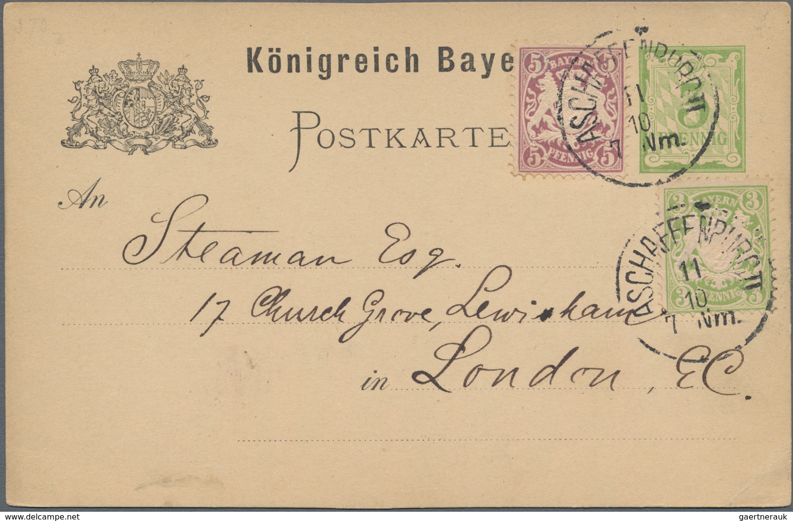 Bayern - Ganzsachen: 1883/1890, Ortskarte 3 Pfg. Grün, Drei Auffrankierte Karten Im Fern-/Auslandsve - Andere & Zonder Classificatie