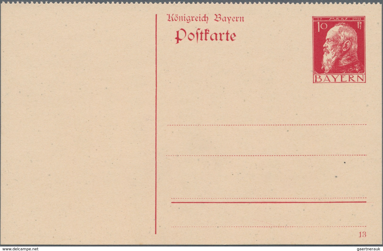 Bayern - Ganzsachen: 1911. Set Von 3 Gezähnten Postkarten 10 Pf Rot Prinzregent Luitpold: Oben Gezäh - Andere & Zonder Classificatie
