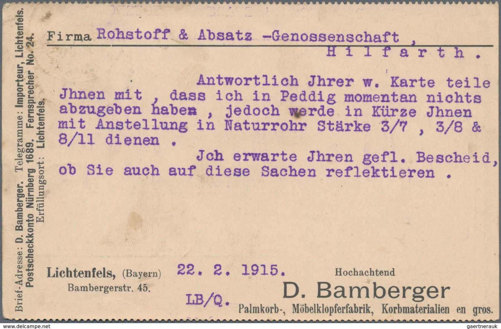 Bayern - Ganzsachen: 1914 Gezähnte Bedarfsgerecht Verwendete Ganzsachenpostkarte Mit 5 Pfennig Wappe - Other & Unclassified