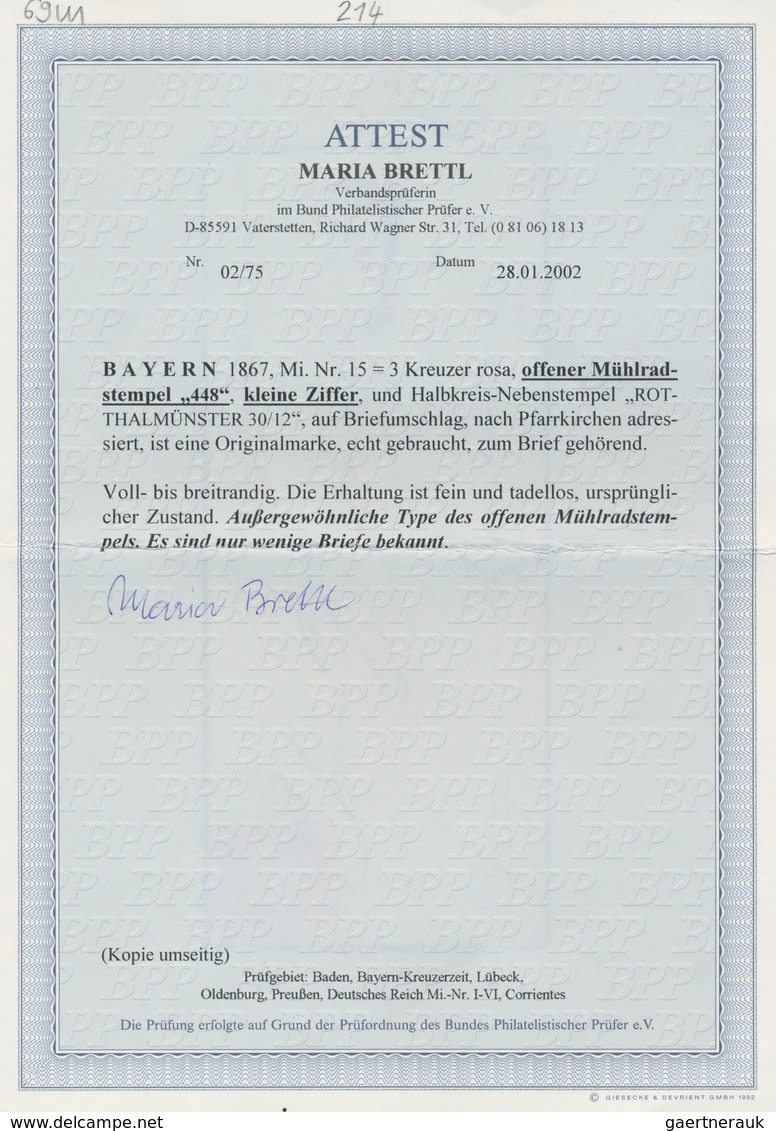Bayern - Offene Mühlradstempel: 1867, OMR "448" ROTTHALMÜNSTER, Extrem Seltene Type Mit Kleinen Ziff - Sonstige & Ohne Zuordnung