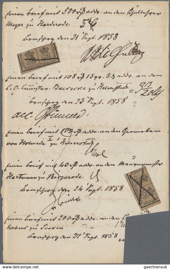 Braunschweig - Marken Und Briefe: 1857, 4/4 Gr Schwarz Auf Hellbraun Und Zweimal 2/4 Gr, Jeweils Mit - Brunswick