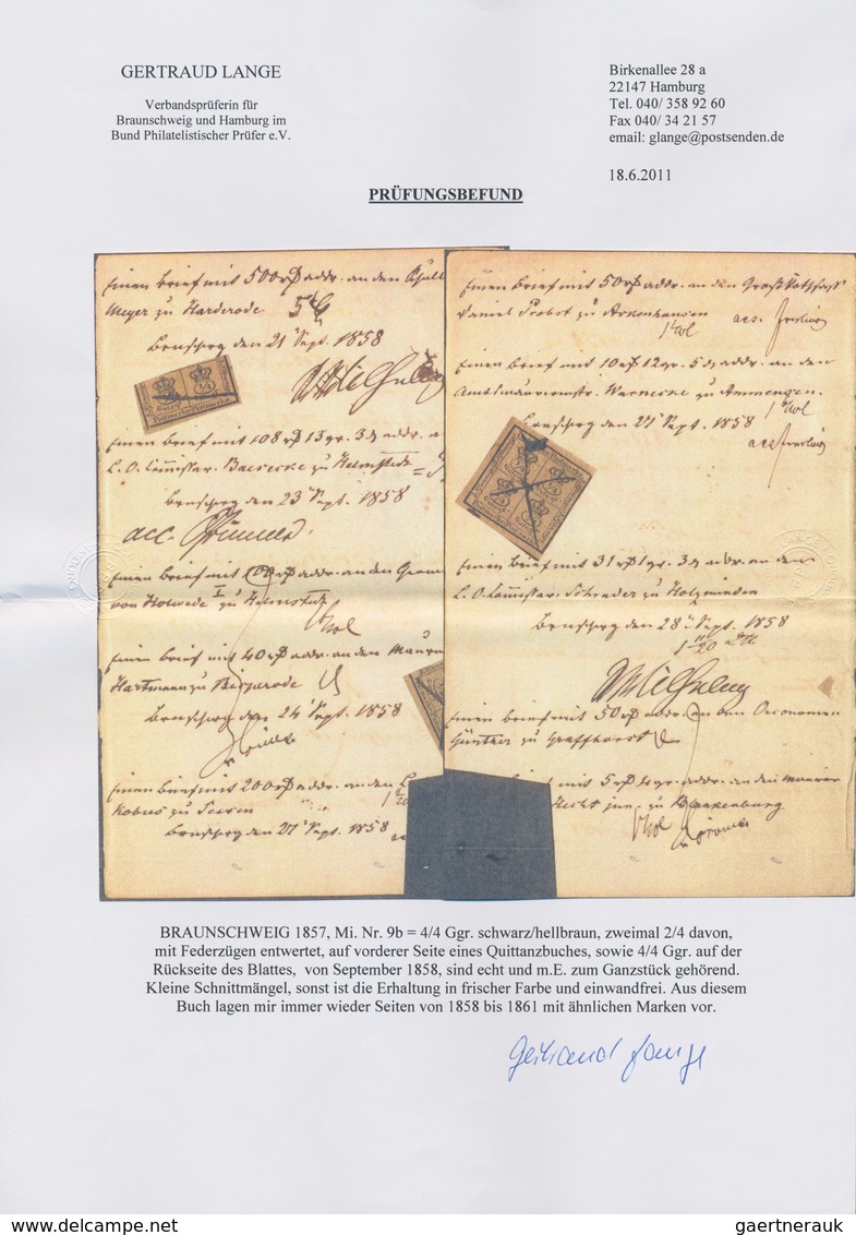 Braunschweig - Marken Und Briefe: 1857, 4/4 Gr Schwarz Auf Hellbraun Und Zweimal 2/4 Gr, Jeweils Mit - Braunschweig