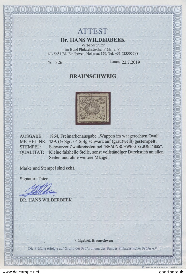 Braunschweig - Marken Und Briefe: 1864, 1/3 Sgr / 4 Spfg. Schwarz Auf Grauweiß Mit Bogenförmigem Dur - Brunswick