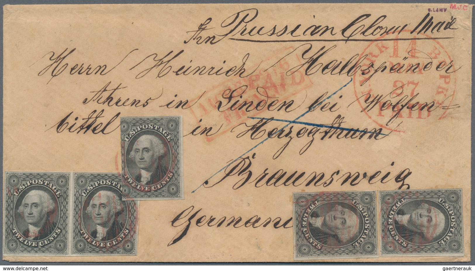 Braunschweig - Besonderheiten: 1851 'Washington' 12 C. Schwarz, Waag. Paar Und Drei Einzelmarken Auf - Brunswick