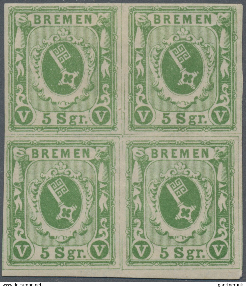 Bremen - Marken Und Briefe: 1859, 5 Sgr. Dunkelolivgrün, Postfrischer Bzw. Ungebrauchter Viererblock - Bremen