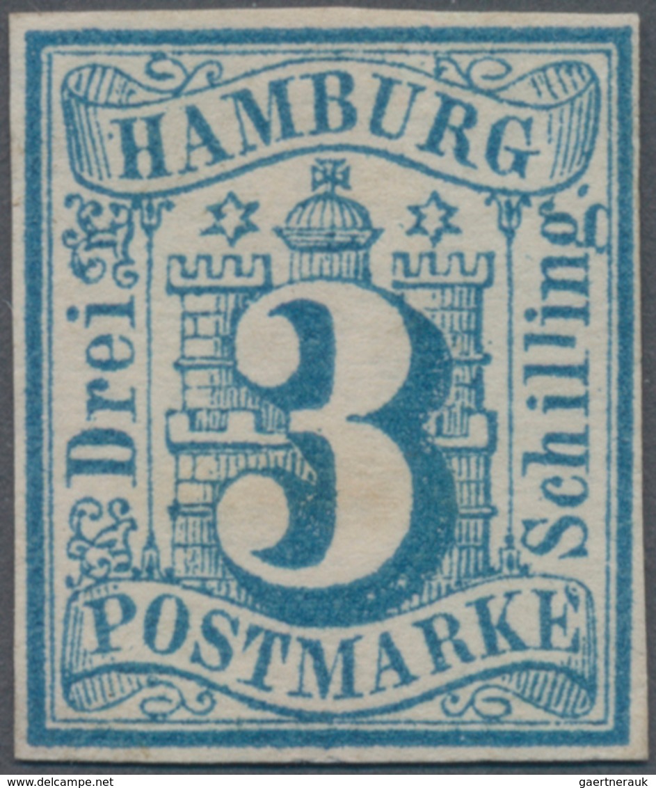 Hamburg - Marken Und Briefe: 1859, 3 Sch. Preußischblau Mit Plattenfehler I "zweites L In Schilling - Hamburg