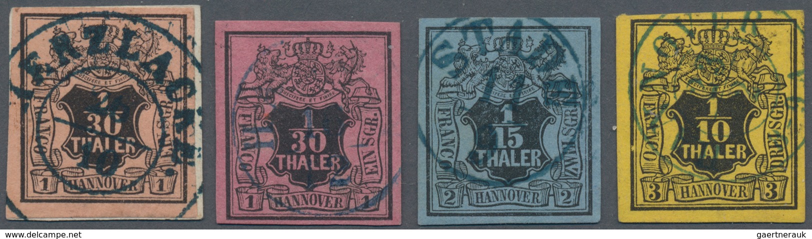 Hannover - Marken Und Briefe: 1851, 1/30 Taler Schwarz A. Lachsfarben (Bfst.) Und Himbeerrot (gepr. - Hannover