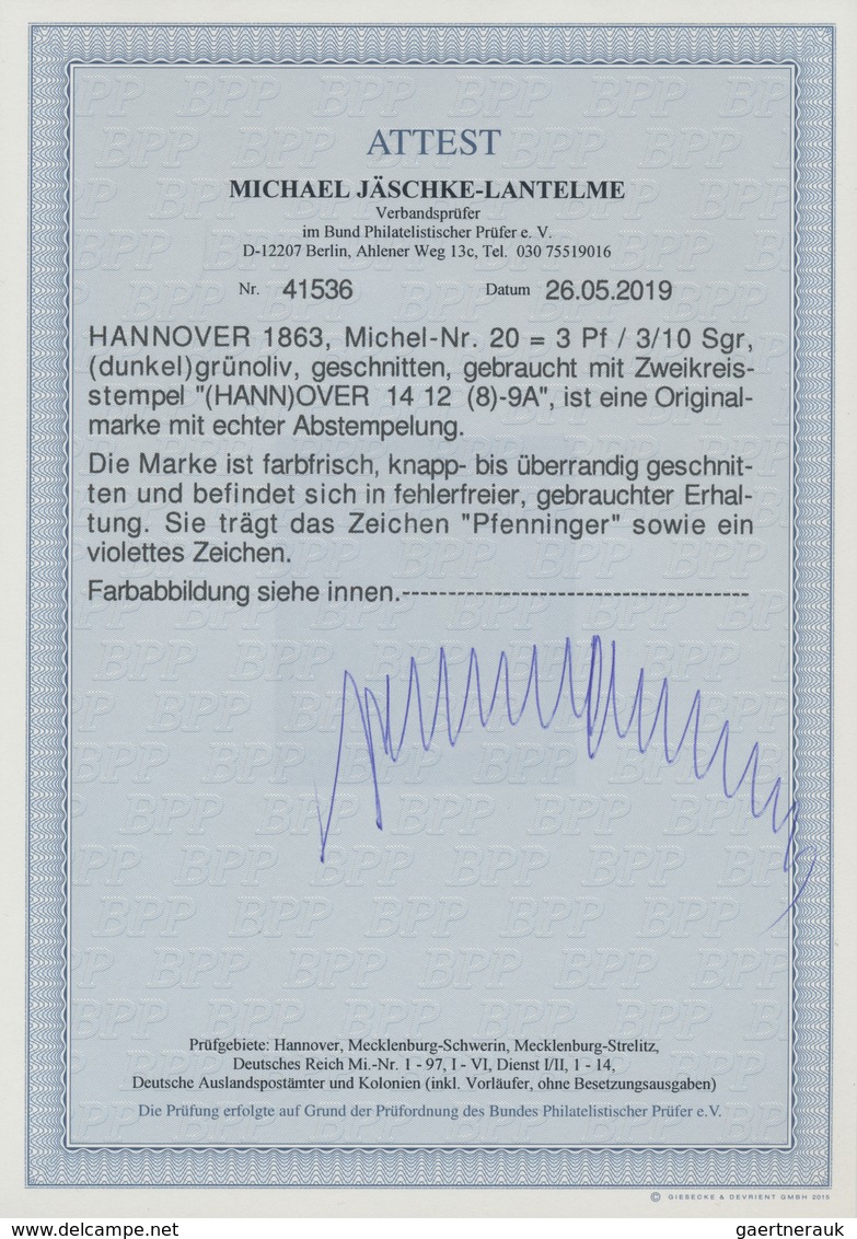 Hannover - Marken Und Briefe: 1863, 3 Pf / 3/10 Sgr. Grünoliv Entwertet Mit K2 Hannover, Die Marke I - Hanover