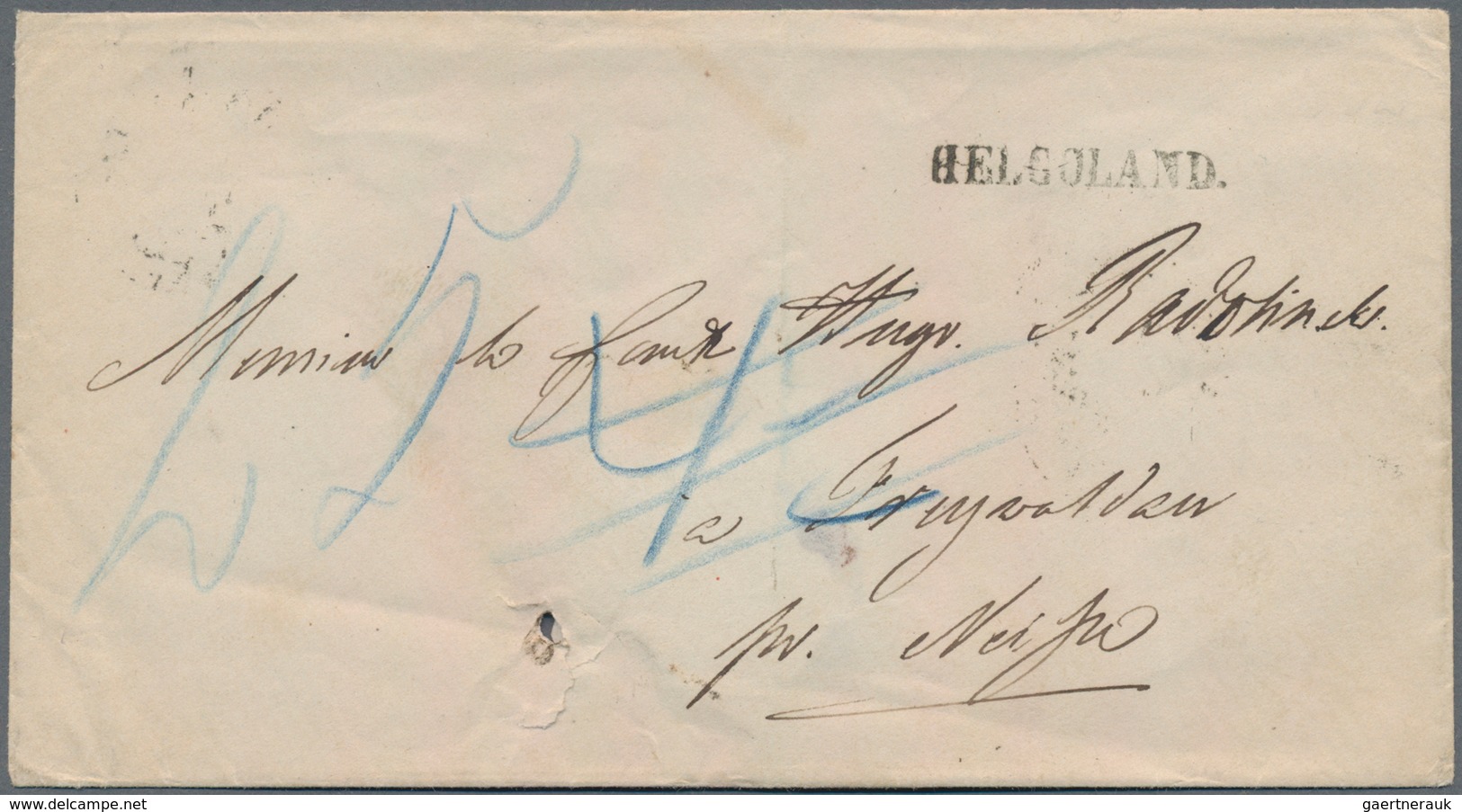 Helgoland - Vorphilatelie: 1864, "HELGOLAND." Langstempel Type I Auf Weißem Kuvert Nach Freiwaldau, - Heligoland