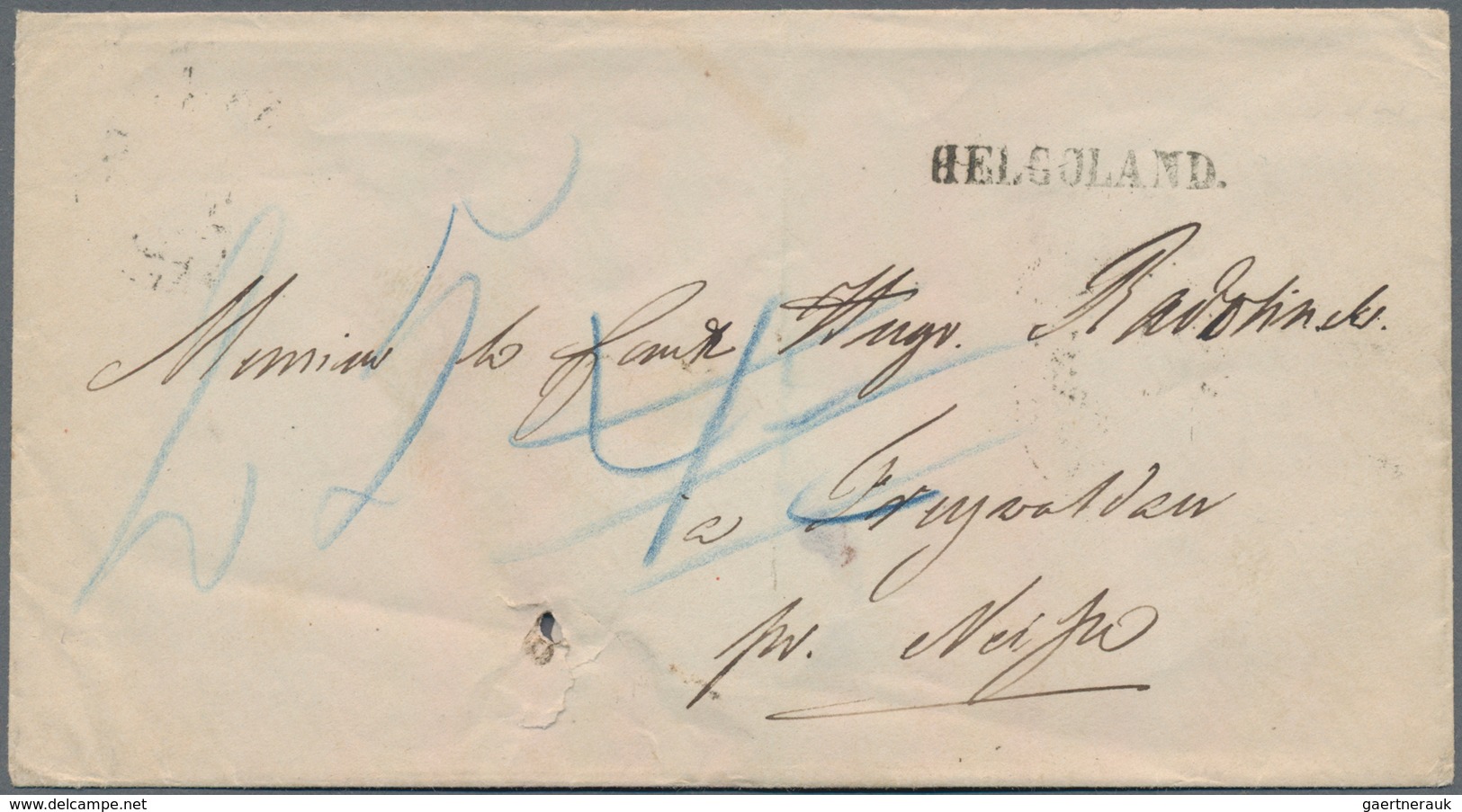 Helgoland - Vorphilatelie: 1864, "HELGOLAND." Langstempel Type I Auf Weißem Kuvert Nach Freiwaldau, - Helgoland