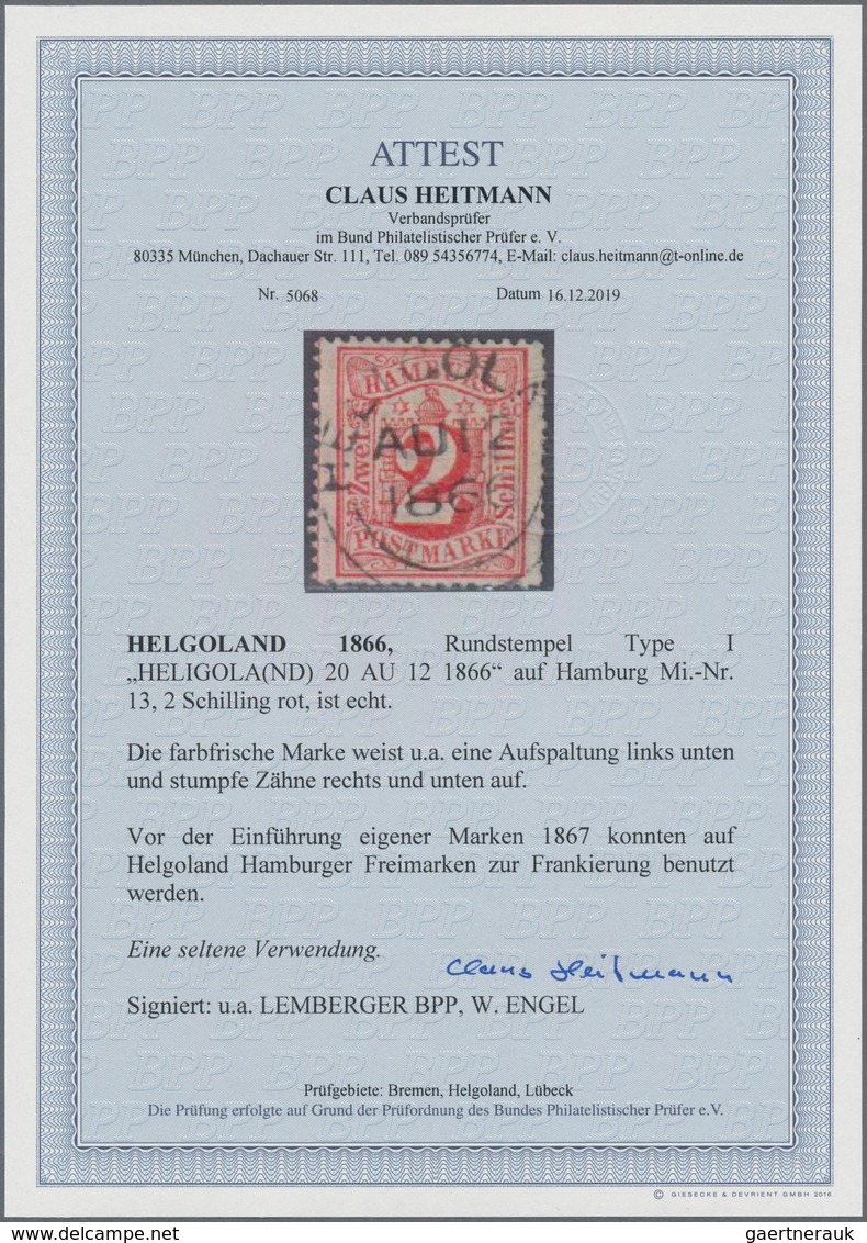 Helgoland - Marken Und Briefe: 1866, Rundstempel Type I "HELIGOLA(ND) AU 12 1866" Auf Hamburg MiNr. - Heligoland