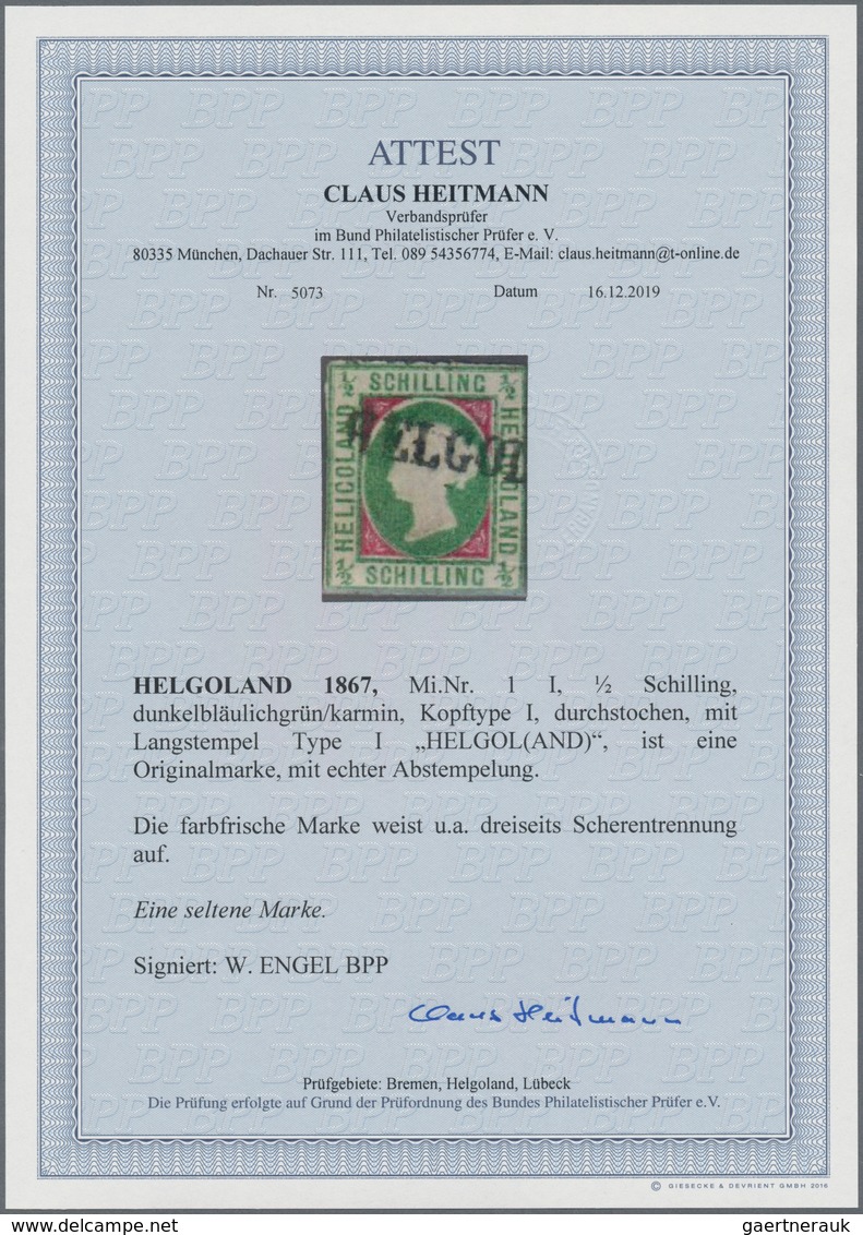 Helgoland - Marken Und Briefe: 1867, ½ S Dunkelbläulichgrün/karmin Mit Kopftype I, Durchstochen Und - Heligoland