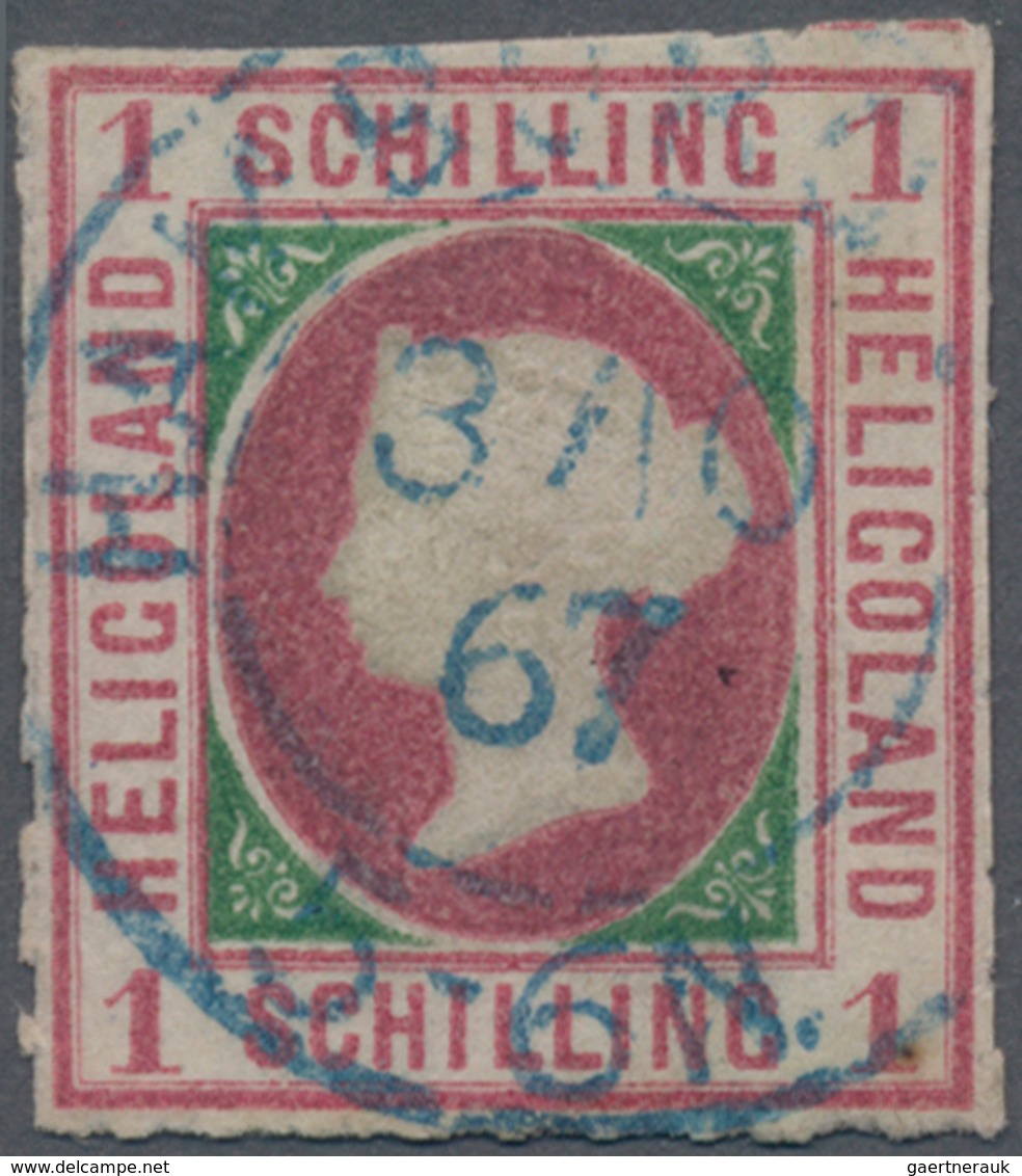 Helgoland - Marken Und Briefe: 1867, 1 S Rosakarmin/ Dunkelgrün, Durchstochen Mit Blauen K2 "HAMBURG - Helgoland